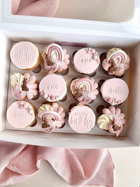 Pink Rainbow Cupcakes, Onederful Birthday Cupcakes, Rainbow Boho Cupcakes, Babyshower Cupcakes For Girl, Isnt She Wonderful First Birthday Cake, First Birthday Onederful, 2nd Birthday Cupcakes Girl, Isn’t She Wonderful 1st Birthday Cake, Boho Baby Shower Cupcakes Girl