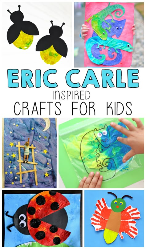 Eric Carle inspired crafts for kids! Perfect follow up for his books! Eric Carle Activities Preschool, Eric Carle Crafts, Eric Carle Classroom, Eric Carle Art, Eric Carle Activities, Crafts And Activities For Kids, Arts And Crafts For Teens, Art And Craft Videos, Eric Carle