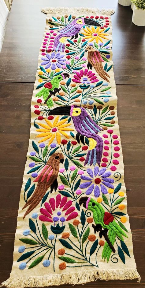 Dinning Table Runner, Punch Runner, Embroidery Table Runners, Table Cloth Embroidery, Embroidery Runner, Table Runner Embroidery, Dining Table Sofa, Fabric Runner, Otomi Embroidery