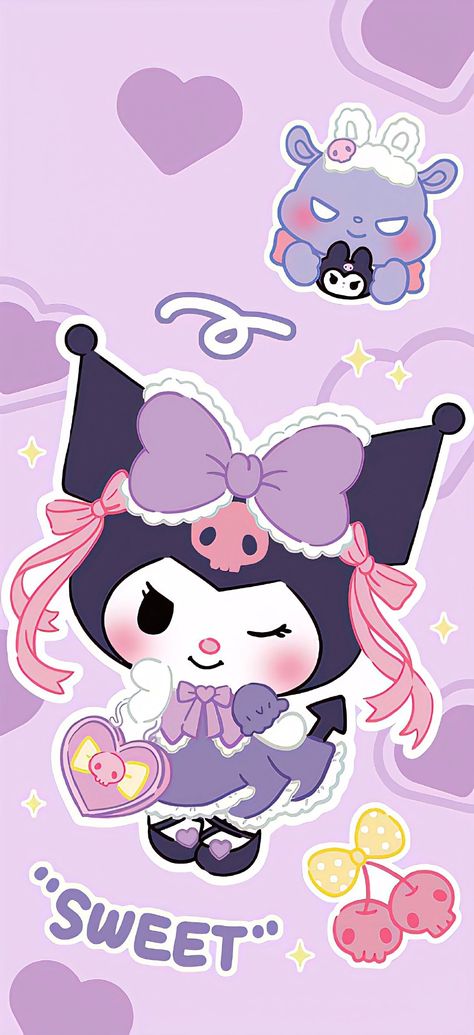 Wallpaper Kuromi, Free Person, Iphone Wallpaper Violet, Hello Kitty Wallpaper Hd, Halloween Wallpaper Iphone Backgrounds, Walpaper Hello Kitty, Cute Kawaii Animals, Kitty Drawing, Cute Desktop Wallpaper