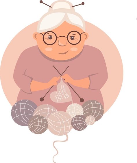 Grandma Knitting, Woman Illustration, Old Woman, Christmas Drawing, Christmas Knitting, Cute Illustration, Vector Photo, Knitting Needles, Vector Graphics