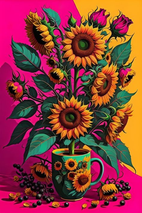 Sunflower Iphone Wallpaper, Sunflower Artwork, Whimsical Art Paintings, Lovely Flowers Wallpaper, Spiritual Artwork, Sunflower Wallpaper, Trending Pins, Art Painting Gallery, Pop Art Wallpaper