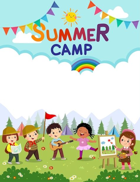 Summer Camp Poster, Camp Poster, Incredible Wallpaper, Summer Camp Activities, Camp Activities, Wallpaper Summer, Kids Doodles, Summer Camps For Kids, Kids Vector