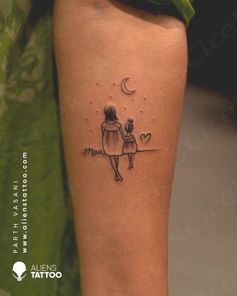 Mom Daughter Tattoos Small for women on arm at Aliens Tattoo India. Visit the link given below to see our more Small/Cute Tattoos. https://www.alienstattoo.com/best-small-tattoo-ideas  ... daha fazla Single Mom Tattoo, Unique Mom Tattoos, Mom Tattoos For Daughter Unique, Small Cute Tattoos, Aliens Tattoo, Mother Tattoos For Children, Sunshine Tattoo, Mom Daughter Tattoos, Alien Tattoo