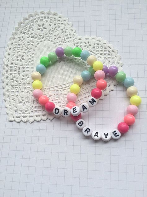 Gloria Estefan, Pony Bead Bracelets, Kids Bracelet, Pastel Beads, Space Jewelry, Word Bracelet, Kandi Bracelets, Personalized Cards, Kids Bracelets