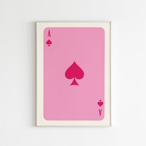 Ace Card Print | Digital Print | Ace of Spades | Digital Download | Pink Ace Card  PLEASE NOTE: This is a DIGITAL ITEM is not a physical item. NO PHYSICAL PRODUCT WILL BE SHIPPED DESCRIPTION & DETAILS ★ You will get 5 high resolution JPG files with different ratios. SIZES & DIMENSIONS Your files will be instantly available after you purchased. ★ 2:3 ratio which can be adjusted as; Inches: 4x6 | 6x9 | 8x12 | 10x15 | 12x18 | 16x24 | 20x30 | 24x36 Centimeters: 10x15 | 20x30 | 30x45 | 40x60 ★ 3:4 ra Ace Of Hearts Painting, Pink Ace Card, Printable Playing Cards, Playing Card Print, Art Mini Toile, Diy Canvas Art Easy, Pink Canvas Art, Cooler Painting, Ace Card