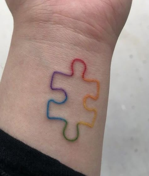 Rainbow Puzzle Piece Tattoo, Asd Tattoo Ideas, Puzzle Tattoo, Teacher Tattoos, Middle Finger Tattoos, Puzzle Piece Tattoo, Leg Sleeve Tattoos, Amazing 3d Tattoos, Puzzle Tattoos