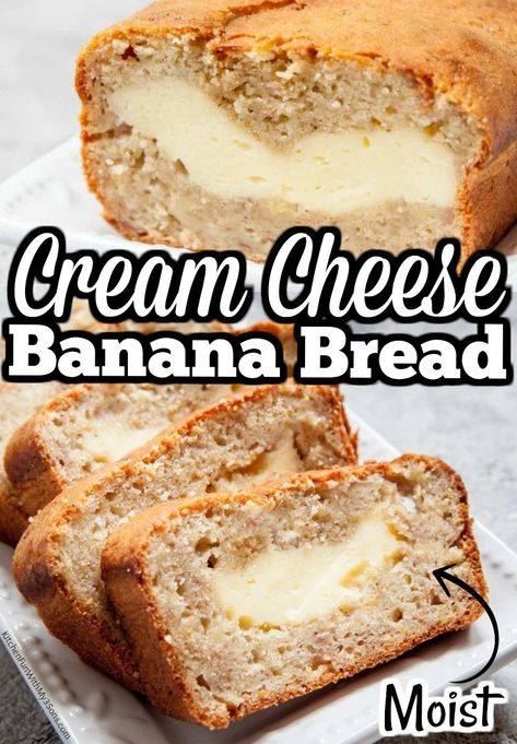 Banana Cheesecake Bread, Banana Bread Recipe With Cream Cheese, Cream Cheese Banana Bread Recipe, Banana Bread Cream Cheese, Cream Cheese Banana Bread, Banana Cream Cheesecake, Candy Fudge, Delicious Banana Bread Recipe, Banana Bread Loaf