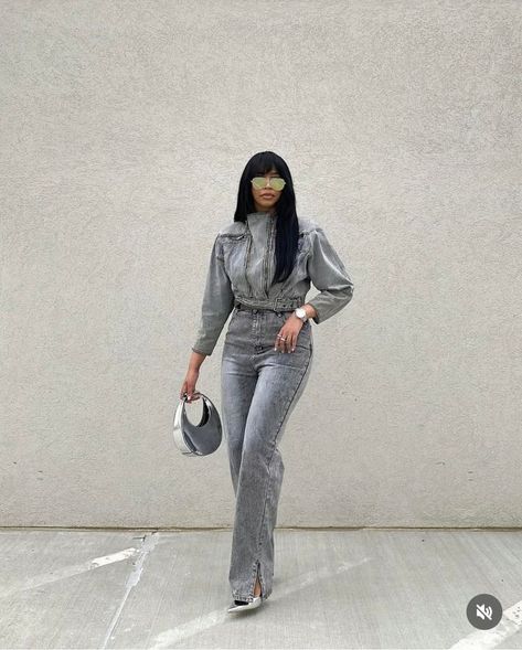 #fashion #fashionoutfits #trends #style Gray Outfits For Black Women, Silver Boots Outfit Black Women, Grey Jeans Outfit Black Women, Grey Denim Jeans Outfit, Jeans Outfit Black Women, Black Femininity Aesthetic, Grey Jeans Outfit, Femininity Aesthetic, Outfit Black Women