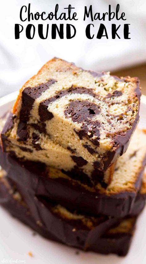 Homemade Vanilla Chocolate Marble Pound Cake is so much better than Starbucks! It's topped with a simple chocolate ganache and the classic pound cake batter is made with cream cheese to ensure this loaf of pound cake is super moist. The fudge chocolate batter makes this rich pound cake extra decadent. A perfect dessert for parties, brunches and any holiday gathering! #chocolate #cake #brunch #recipe Homemade Ganache, Marble Pound Cake, Classic Pound Cake, Easy Chocolate Ganache, Chocolate Marble Cake, Peach Pound Cakes, Chocolate And Vanilla Cake, Fudge Chocolate, Marble Cake Recipes