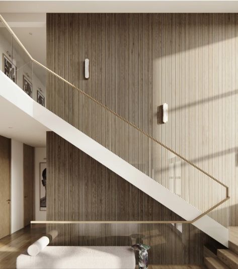 Kuwait House, Minimal Staircase, Elegant Japandi, Staircase Contemporary, Exterior Renovation, Japandi Style, Acoustic Wall, Modern Staircase, Hallway Ideas Entrance Narrow