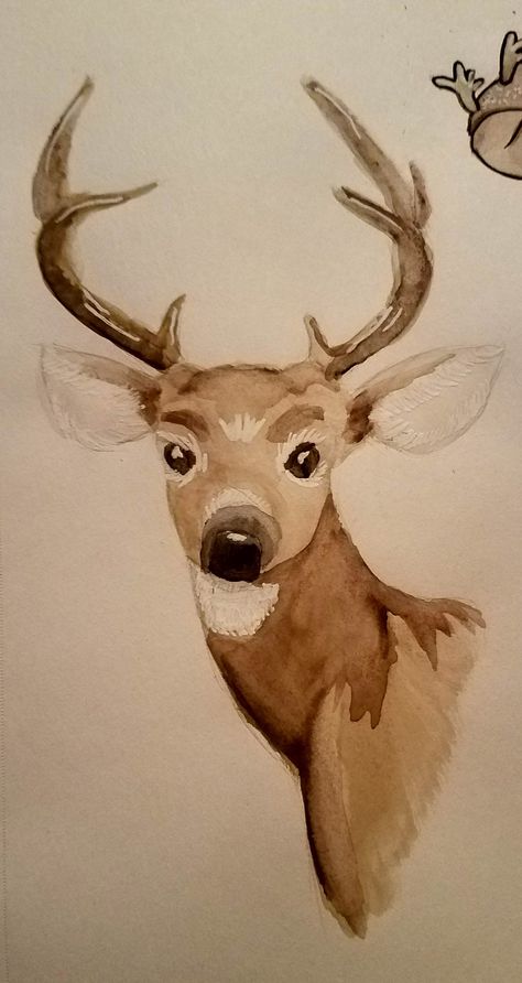 Watercolor Deer I made Animals Aesthetic Drawing, Buck Deer Drawing, Doe Deer Drawing, Forest Animals Drawing, Deer Painting Easy, Coffee Painting Ideas Easy, Drawing Of Deer, Dear Drawing, Deer Drawing Color