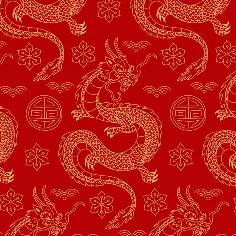 Free Vector | Hand drawn chinese dragon pattern design The Year Of The Dragon 2024, Chinese New Year Pattern Design, Chinese Dragon Background, Chinese New Year Year Of The Dragon, Chinese New Year Dragon Art, Year Of The Dragon Wallpaper, Dragon Year Design, Dragon New Year, Traditional Chinese Dragon Art