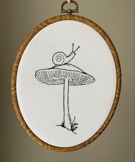 #handembroidery #embroidery #originalart #fibreart #snailembroidery #mushrooms #snails #stitchart #handstitched Snail Mushroom Embroidery, Mushroom Embroidery Pattern Simple, Snail Embroidery Simple, Snail Embroidery Pattern, Simple Mushroom Embroidery, Modern Embroidery Ideas Free Pattern, Mushroom Embroidery Simple, Embriodary Design Ideas, Mushroom Embroidery Pattern