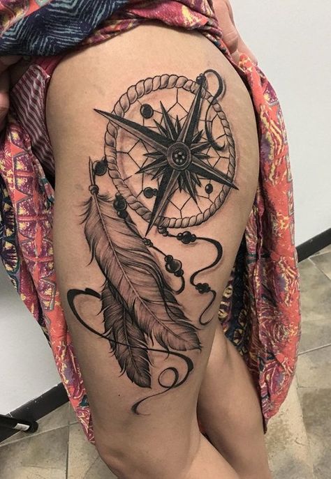 Compass Dreamcatcher Tattoo | Tattoo Ideas and Inspiration Tattoo Samples, Compass Tattoo Design, Biomechanical Tattoo, Dream Catcher Tattoo, Inspiration Tattoos, Geniale Tattoos, Weird Tattoos, Feather Tattoo, Wings Tattoo