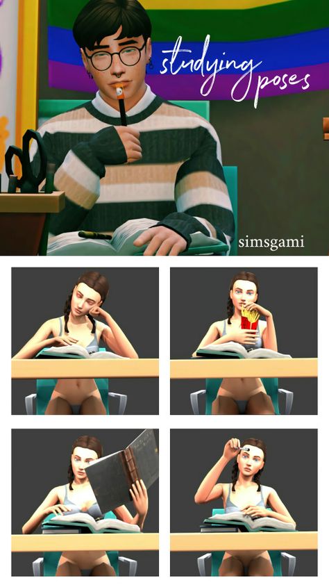 simsgami Studying Poses, Sims 4 Couple Poses, Sims 4 Stories, Ts4 Poses, Sims Stories, Sims 4 Black Hair, Sims 4 Family, The Sims 4 Pc, Tumblr Sims 4