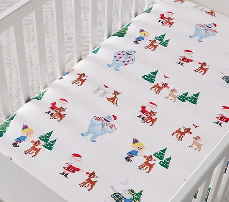 Rudolph® Organic Crib Fitted Sheet | Pottery Barn Kids Crib Fitted Sheet, Crib Bumper, Rudolph The Red, Fitted Crib Sheet, Red Nosed Reindeer, Baby Bedding, Free Interior Design, Crib Sheets, Nursery Bedding