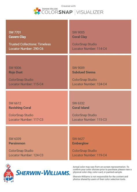 Light Red Paint Colors, Sw Coral Clay, Terracota Paint Colors, Terracota Painting Ideas, Muted Terracotta Paint, Terra Cotta Exterior House Color, Sherwin Williams Rust Colors, Sherwin Williams Terra Cotta Colors, Terra Cotta Accent Wall