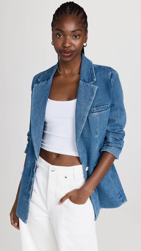 Denim Blazer Outfit Womens Fashion, Denim And Blazer Outfit, Denim Blazer Outfit, Denim 2023, Blazers Outfits, Jeans Blazer Outfit, Denim Outfits, Blazer Jeans, Denim Blazer