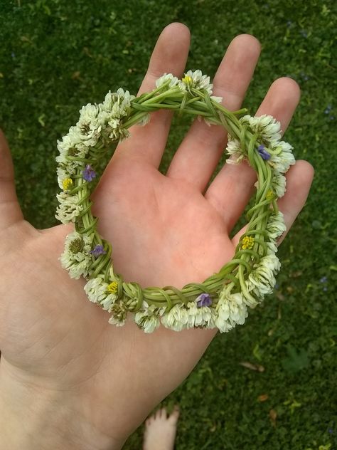 (5/25/21) I made a flower crown out of weed/wild flowers I found in my yard. I would have usent dandelions but I waited too long and they are all puff now. Wild Flower Crown, Dandelion Crown, Crown Images, Lace Crowns, Witchy Aesthetic, Clover Flower, 25 21, Book Ideas, Too Long