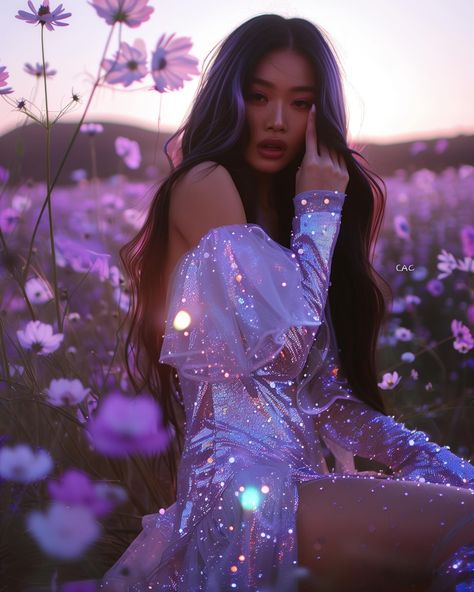 Lavender🪻Love In need of some glitter this Saturday? ✨I’ve got you! Enjoy my latest fashion creations in gorgeous sparkly lavender colors 💜 Which glitter dress is your favorite? 😍 #sprinkleofai #aifashion #glitter #sparkle #sparkles #glamour #glamorous #iridescent #iridescence #aifashiondesign #lavender #midjourney #opulence Purple Outfit Women, Panem Fashion, Purple Fairytale, Purple Woman, Lavender Outfit, Chelsea Wedding, Sparkle Outfit, Black Fairy, Fairytale Photography