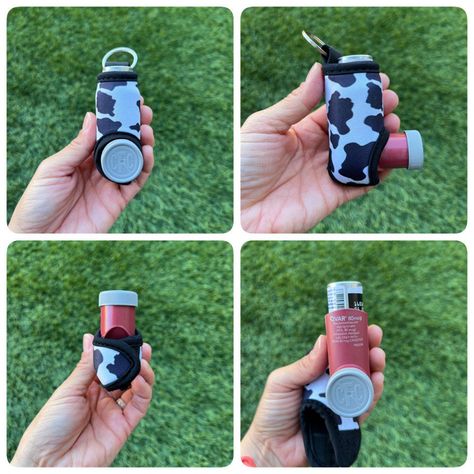 These adorable inhaler holders are a great accessory for kids and adults. Add to your keys, backpacks, purse, diaper bags, etc...Inhaler slides in from the bottom and has a strong Velcro closure.  * Shown with a Ventolin HFA inhaler but will fit the smaller red proair inhaler as well just slightly shorter. * Processing time is 1-3 days if your item is ready to ship.  If its custom, please allow an additional 1-2 days for shipping.  * For customization, there is 1 inch wide by 1 inch high allowab Personalized Chapstick, Inhaler Holder, Inhaler Case, Craft Market Display, Craft Market, Market Display, Market Displays, West Covina, Chapstick Holder