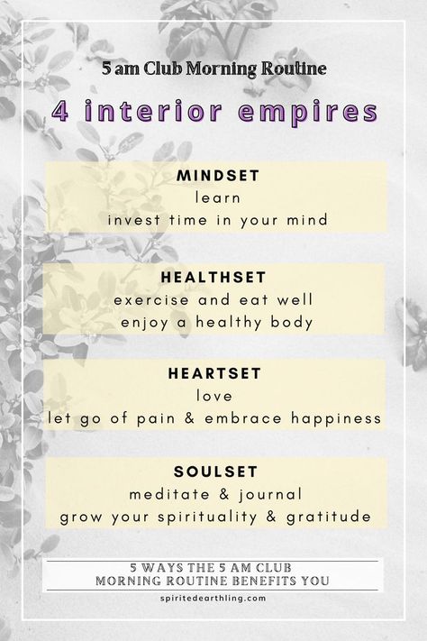 The 5 am morning routine improves and strengthens your mindset, healthset, heartset, and soulset. The benefits of a morning routine include supporting self-development, and the 5 am Morning Routine encourages personal growth, spiritual connection, and builds on knowledge and skills. 5am Morning Routine, 5 Am Morning Routine, The 5am Club, The 5 Am Club, 5am Morning, Am Morning Routine, 5 Am Club, Growth Spiritual, 5am Club