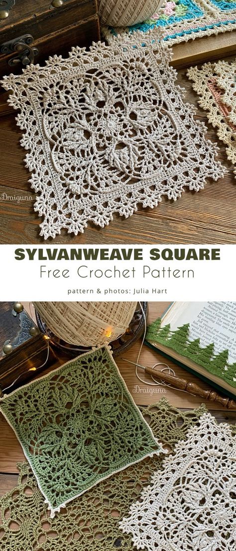 Grannysquares Crochet Pattern, Crochet Tesselation, Lace Yarn Crochet Patterns, Sylvanweave Square, Crochet Motif Square, Free Doily Patterns, Motifs Granny Square, Intricate Crochet, Crochet Blocks