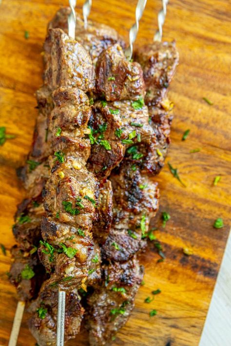 Garlic Butter Lamb Chops, Lamb Souvlaki Recipe, Fried Mushrooms Recipe, Seared Lamb Chops, Air Fried Mushrooms, Souvlaki Skewers, Lamb Souvlaki, Lamb Chops Pan Seared, Kebab Recipes Beef