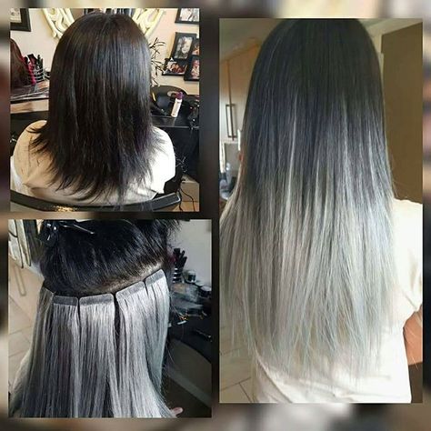 Platinum Extensions On Dark Hair, Grey Extensions On Black Hair, Gray Hair Extensions, Grey Hair Extensions, Black And Grey Hair, Hair Ext, Underlights Hair, I Like Your Hair, Undercut Long Hair