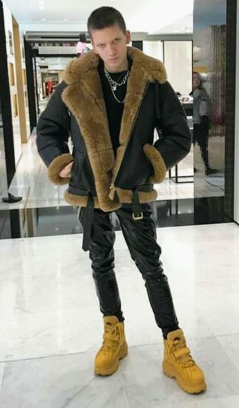 Buffalo Leather Jacket, Leather Jacket With Fur Men, Mongolian Lamb Fur Coat, Men’s Shearling Jacket, Luxury Leather Fur Coat For Men, Buffalo Boots, Bad Boy Style, Flying Jacket, Mens Fur Coat