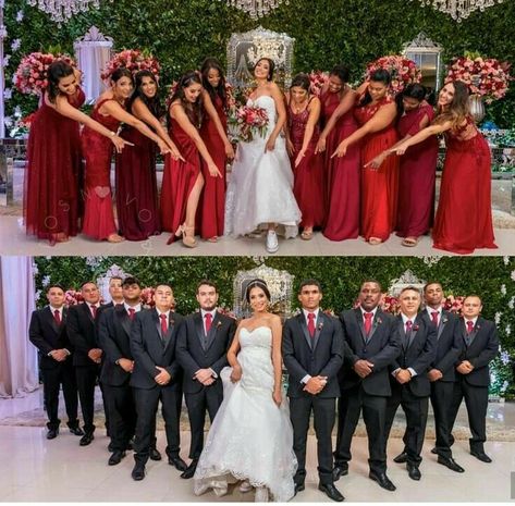 Red Bridesmaid And Groomsmen, Red Groomsmen Attire, Navy Red Wedding, Brides Mate Dress, Beauty And Beast Wedding, Bridesmaid Poses, Wedding Groomsmen Attire, Bridesmaid Robe Personalized, Funny Wedding Pictures