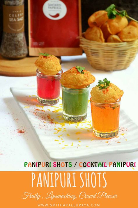 Pani Puri Shots, Panipuri Recipe, Shot Glass Appetizers, Pani Puri Recipe, Pani Puri, Party Food Buffet, English Dictionary, Chaat Recipe, Mango Recipes