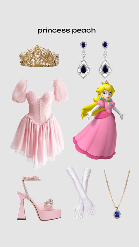 Plus Size Princess Peach Costume, Homemade Princess Peach Costume, Princess Peach Costume Ideas, Princess Peach Hairstyle, Princess Peach Outfit Ideas, Duo Halloween Costumes Princess Peach And Daisy, Halloween Costumes Princess Peach, Peach Halloween Costume, Casual Princess Peach Cosplay