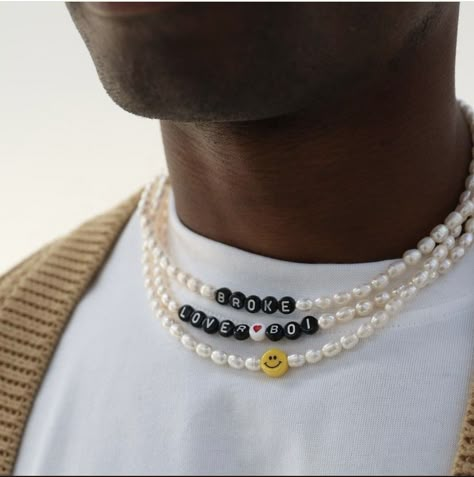 Hip Jewelry, Streetwear Jewelry, Making Bracelets With Beads, Preppy Jewelry, Boys Jewelry, Pearl Necklace Vintage, Mens Gold Jewelry, Beaded Jewelry Tutorials, Beaded Jewelry Designs