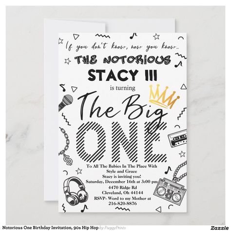 Notorious One Birthday Invitation, 90s Hip Hop Inv Invitation | Zazzle Notorious One Birthday, Notorious One, 1st Birthday Invitations Boy, Baby First Birthday Themes, Hip Hop Birthday, Son Birthday, 40th Birthday Party Decorations, 1st Birthday Boy, Party Themes For Boys