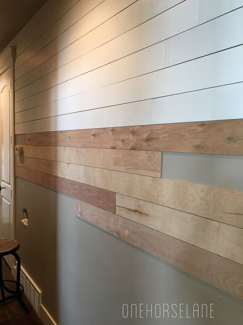 DIY Shiplap Wall…Easy, Cheap, and Beautiful Part 1 – One Horse Lane Diy Shiplap Wall, Boho Apartment, Shiplap Wall Diy, Shiplap Wall, Diy Shiplap, Easy Cheap, Ship Lap Walls, Easy Home Decor, Basement Remodeling