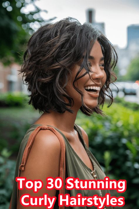 Your Ultimate Guide to 30 Stunning Curly Hairstyles. - beauticiandaily.com Layered Textured Bob Hairstyles, Choppy Bob For Curly Hair, Is Short Hair Right For Me, Layered Medium Length Curly Hair, Perm Chin Length Hair, Choppy Bob Hairstyles Curly Hair, Medium Hair Styles For Curly Hair, Curly Hair Styles Short Natural Curls, Long Bobs For Curly Hair