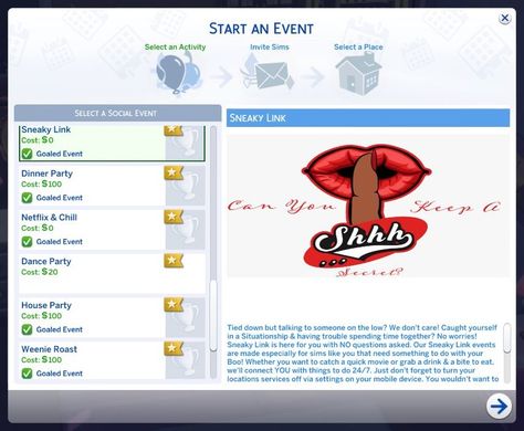 Sneaky Link | Patreon Sims 4 Events, Sims Animations, Sneaky Link, Venue Rental, Netflix And Chill, Sims Mods, Social Interaction, Dance Party, Social Events