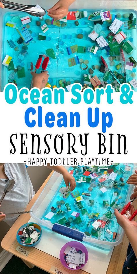 Ocean Dramatic Play Preschool, Ocean Dramatic Play, Sorting Sensory Bin, Earth Day Preschool Activities, Centers Preschool, Water Unit, Ocean Theme Preschool, Recycling Activities, Earth Day Projects