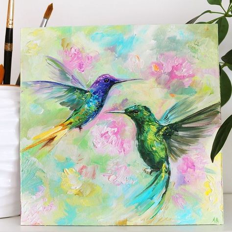 Hummingbird Painting Acrylic, Hummingbird Artwork, Bird Painting Acrylic, Painting Birds, Hummingbird Painting, Hummingbird Art, Animal Portraits Art, Original Watercolor Art, Watercolor Art Lessons