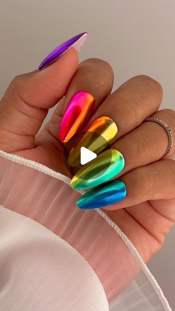 Daily Charme Official on Instagram: "Rainbow Ombré Chrome Nails perfect for summer and pride 🩶✨🌈 1-3, which way do you prefer this look: glossy, matte, or with Starstruck holo flash glitter? 

Save and share for pride & summer nail inspo!

Featuring @daily_charme:
✨ Platinum Chrome Powder
✨ G09 Starstruck 
✨ Tinted Glass Charme Gels
✨ Peel-Off Cuticle Guard
✨ Chrome Effect Gel
✨ 5-in-1 Strengthening Gel
✨ Velvet Matte Top Coat
✨ Diamond Shine Top Coat
✨ Pink Chrome Applicators

#rainbownails #chromenails #neonnails #ombrenails #diynails #summernails #pridenails #trendingnails #nailinspo #colorfulnails #summernails2024" Chrome Rainbow Nails, Rainbow Chrome Nails, Ombré Chrome, Chrome Nail Art Designs, Ombre Chrome Nails, Nail Chrome, Chrome Effect, Magic Nails, Matte Top Coat