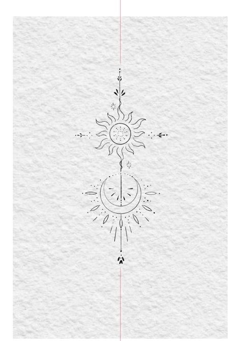 Solar Spine Tattoo, Celestial Spine Tattoo, Sun And Moon Spine Tattoo, Vertical Tattoo, Side Hip Tattoos, Luna Tattoo, Lace Tattoo Design, Boho Tattoos, Spine Tattoos For Women