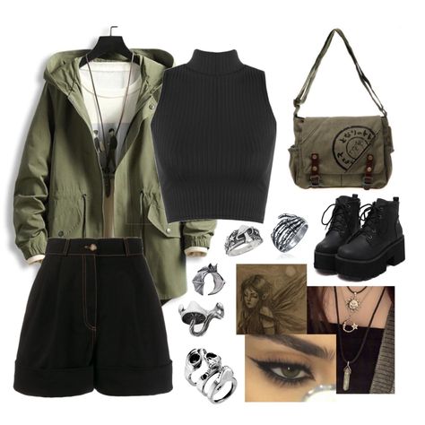 Dark Green And Black Outfit, Dark Green Outfit, Supernatural Inspired Outfits, Cute Outfits With Shorts, 2000s Clothes, Earthy Outfits, Concept Clothing, Swaggy Outfits, Dream Clothes