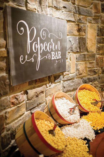 26 Wedding Reception Popcorn Station Ideas. Everyone loves popcorn! Create a popcorn bar or station for guests to help themselves during your wedding reception Wedding Food Bars, Wedding Food Stations, Wedding Favors And Gifts, Barn Dance, Popcorn Bar, Best Wedding Favors, Alternative Bride, Wedding Favors Cheap, Unique Wedding Favors