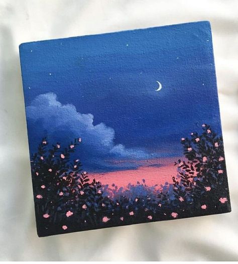 Simple Mini Canvas Paintings Aesthetic, Painting Ideas On Canvas Sky, Purple Painting Ideas, Canvas Painting Ideas For Beginners, Mini Toile, Canvas Painting For Beginners, Sky Art Painting, Painting Ideas For Beginners, Small Canvas Paintings