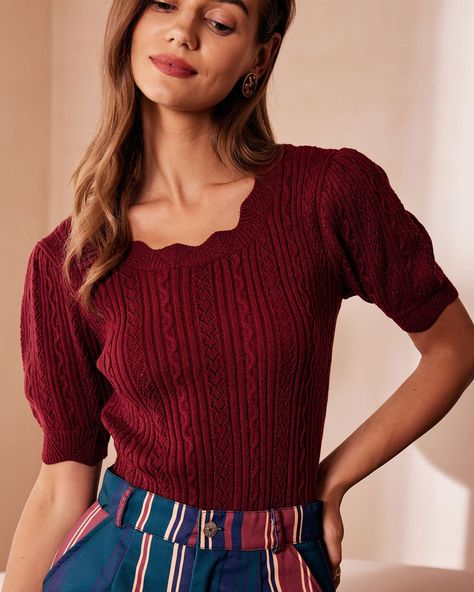 Free shipping on orders over $69. Shop The Brick Red Scalloped Pointelle Knit Tee - brick red - s,m,l at RIHOAS. Therapist Outfit, Maxi Skirt Spring, Wardrobe Essentials For Women, Luanna Perez, Spring Wardrobe Essentials, Red Clothing, Everyday Fits, Soft Dramatic, Ribbed Tee