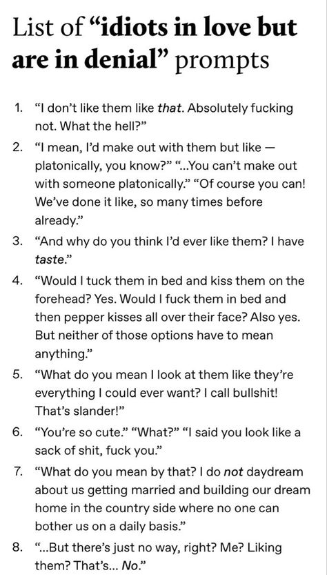 How To Write Flirty Dialogue, Lesbian Writing Ideas, Writing Romance Dialogue, Love Confession Ideas Writing, Mystery Plot Ideas Writing Prompts, Drama Story Ideas, Prompts For Couples Who Aren't Together Yet, Enemies To Lovers Scene Ideas, How To Write A First Kiss