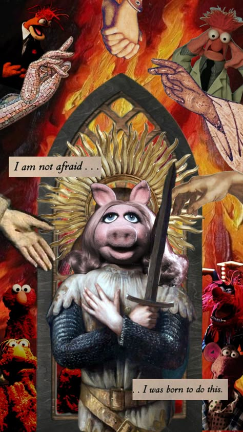 Miss Piggy of Arc. Muppet Collage Art #misspiggy #joanofarc #muppets #sacrifice #redaesthetic #bravery Fraggle Rock, The Muppet Show, Miss Piggy, Jim Henson, Red Aesthetic, Phone Themes, Of Wallpaper, Artsy Fartsy, Sesame Street