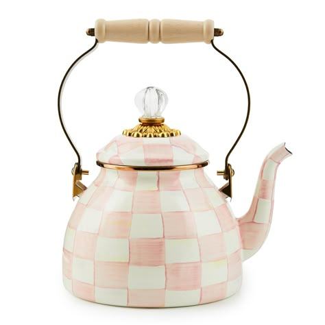 PRICES MAY VARY. ROSY CHECK KETTLE: Our Rosy Check kettle is the perfect addition to a whimsical tea set. The heavy-gauge steel underbody is glazed with pretty hand-painted color-dragged pink-and-white checks. Dressed to the nines, it has a wood handle and a lid topped with a clear glass knob. UNIQUE TEA KETTLE: Whether you’re enjoying a casual cup of tea in the afternoon or hosting an elegant party, you can make each day extraordinary with MacKenzie-Childs. This cute kettle is a functional and Electric Tea Kettle, Pretty Hands, Cute Kitchen, Glass Knobs, Mackenzie Childs, Tea Kettle, Wood Handle, Mild Soap, Stove Top